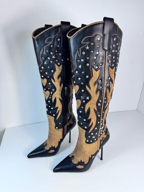 Azalea Wang Kalpanas Rhinestone Western Knee High Boots NIB Size 6